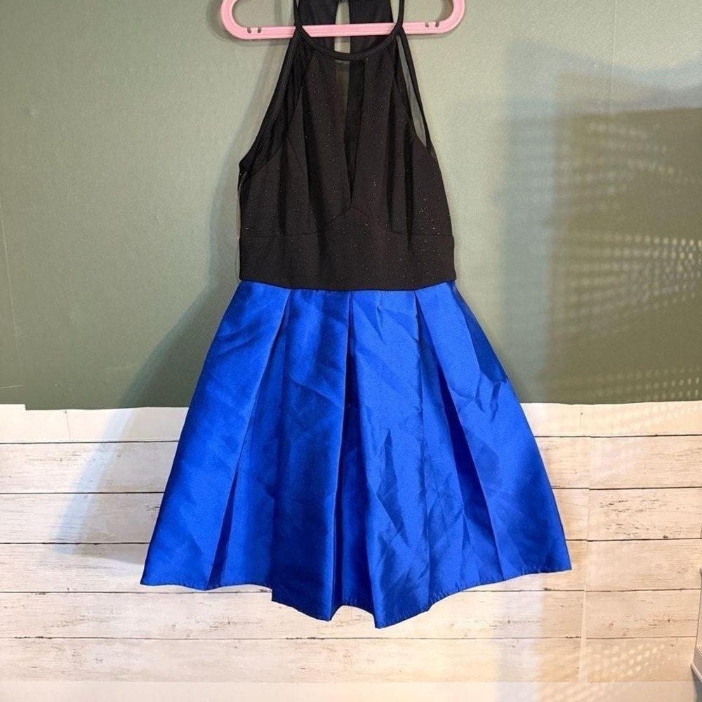 Teeze Me Girls Blue Black Glitter‎ Halter Party Dress Size 7/8 H514749